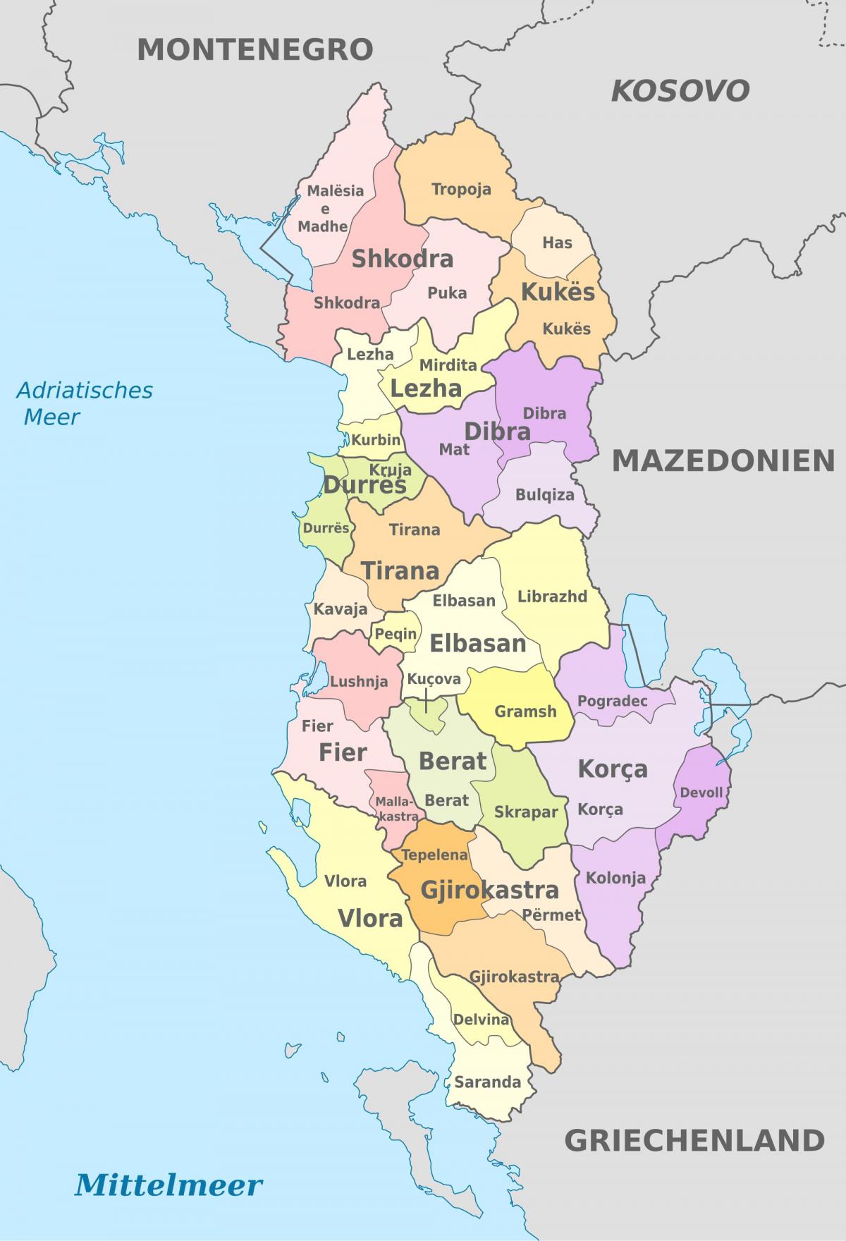 mapa Albánie politické