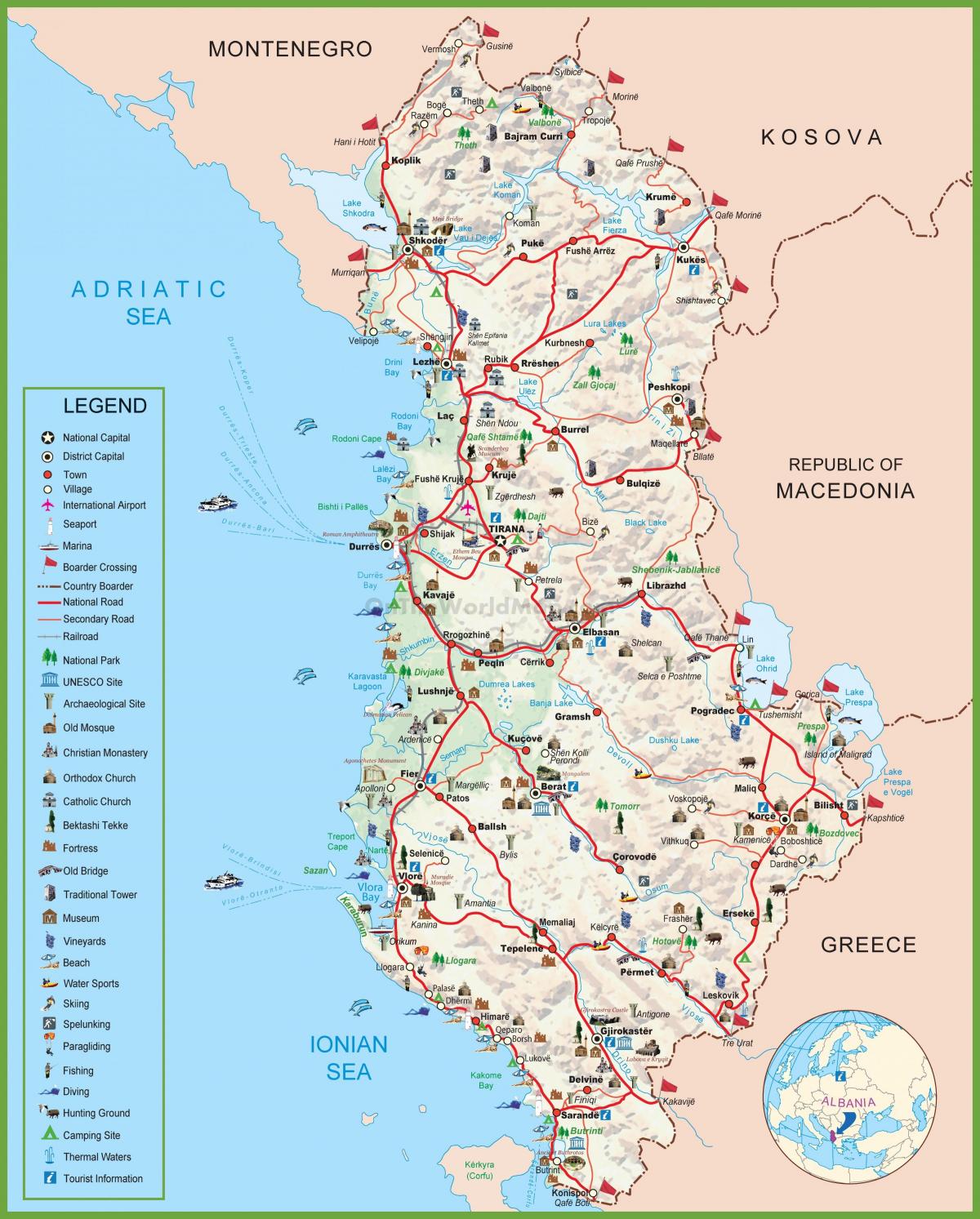 mapa Albánie turistické