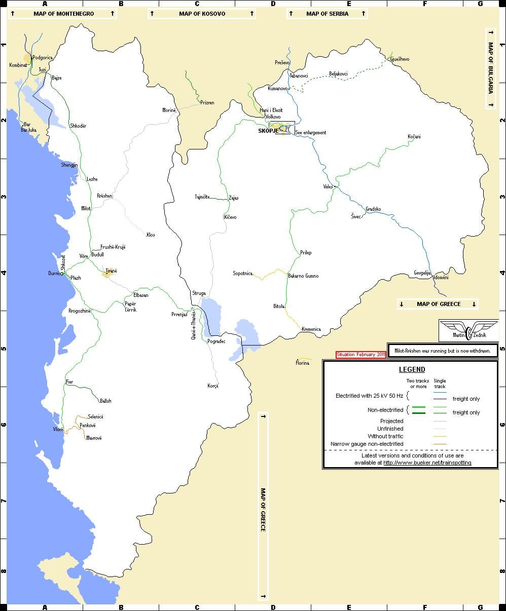 Albánské železnice mapě