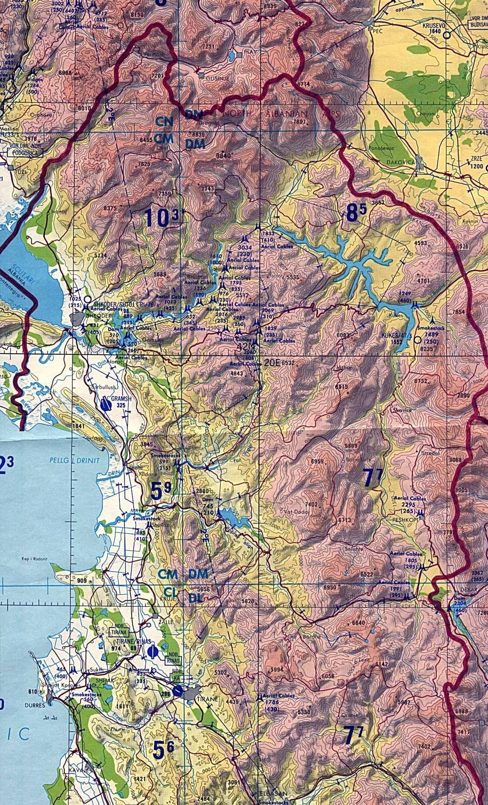 mapa Albánie topografické