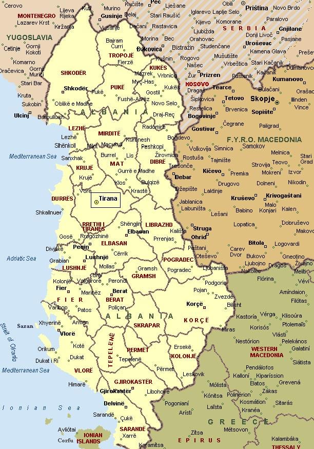 mapa albánské pobřeží
