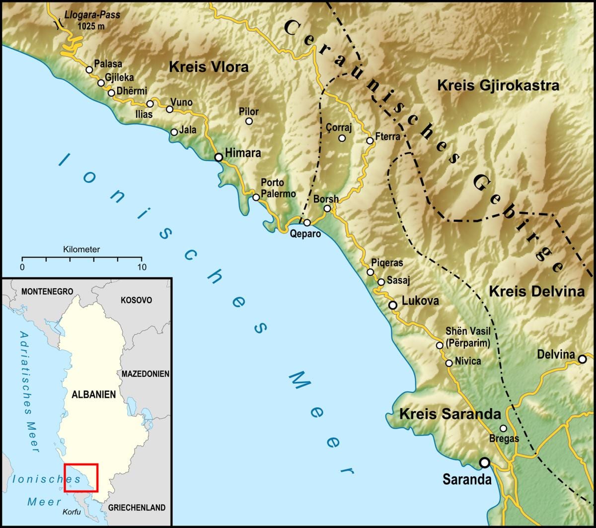 mapa albánské riviéry