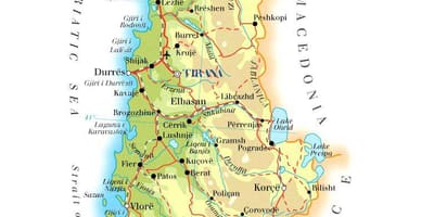 Mapa fyzická mapa Albánie